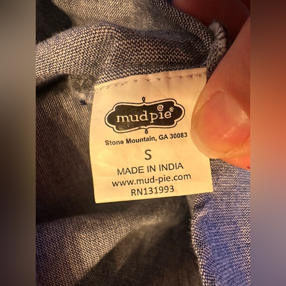 Mud Pie Chambray Belted Midi Dress S | Summer Casual Blue Button Front - Picture 8 of 9